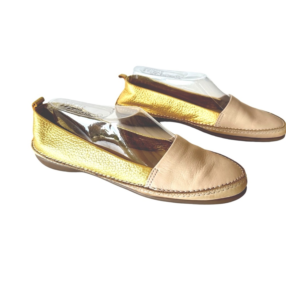 Riposella Real Leather Gold and Beige Size 38 Slip Ons